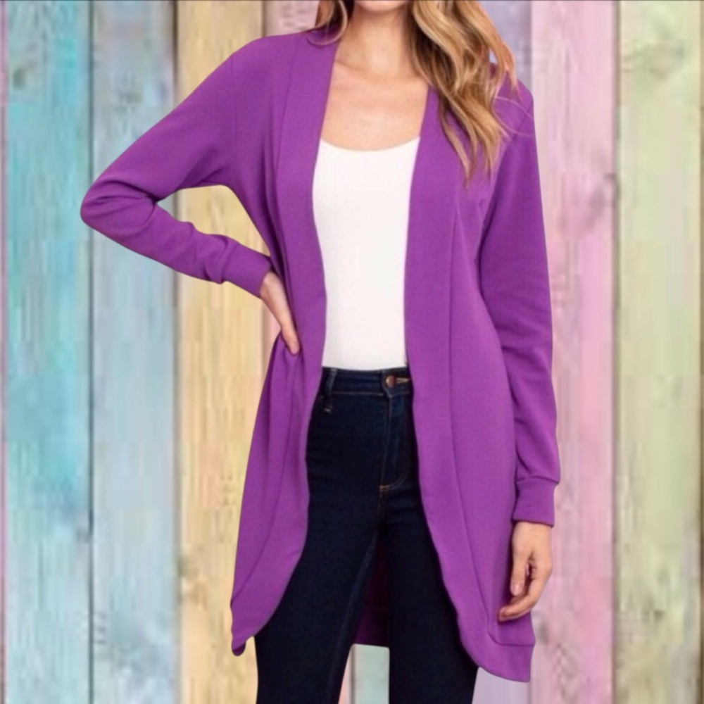 Doublju Bright Purple Open Style Cardigan Duster NWOT